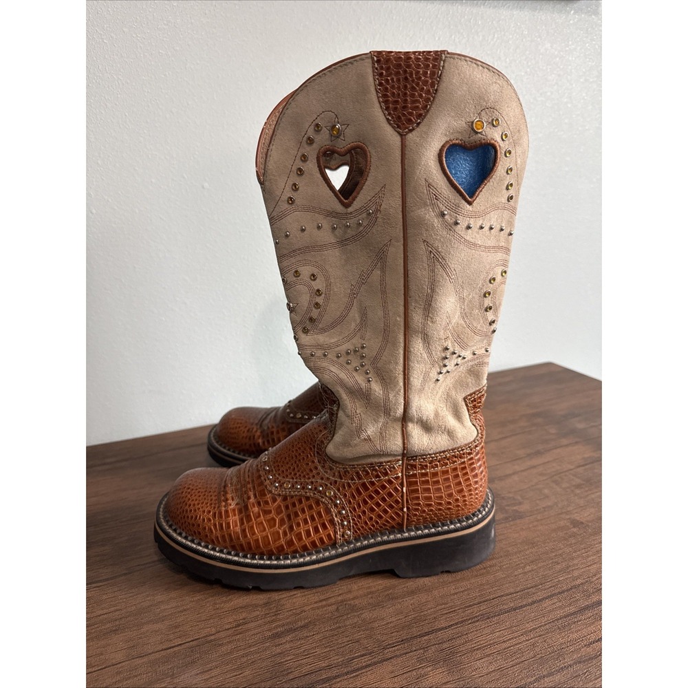Ariat Baby Buck Women's Size 8.5 Amber Gator Leather Cowboy Boots Gem's Dazzle